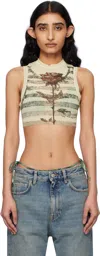 Jean Paul Gaultier Printed Tattoo Mariniere Crop Top Woman Ecru In 030030-ecru/black/re