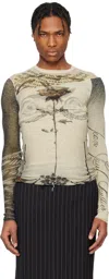 Jean Paul Gaultier Beige 'the Tattoo Rose And Bird' T-shirt In 030030-ecru/black/re
