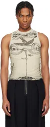 Jean Paul Gaultier Beige 'the Tattoo Rose And Bird' Tank Top In 030030-ecru/black/re
