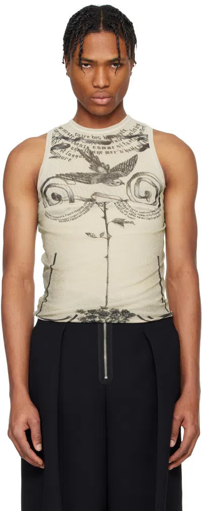 Jean Paul Gaultier Beige 'the Tattoo Rose And Bird' Tank Top In 030030-ecru/black/re
