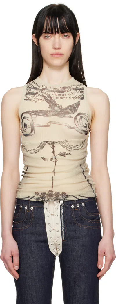 JEAN PAUL GAULTIER BEIGE 'THE TATTOO ROSE AND BIRD' TANK TOP