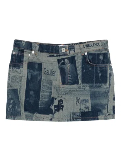 Jean Paul Gaultier Newspaper Print Mini Skirt In Multi