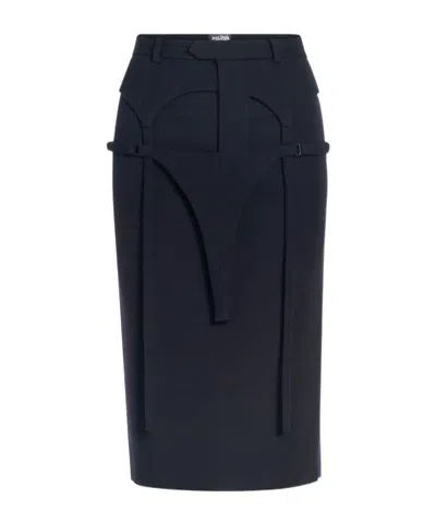Jean Paul Gaultier Layered Virgin Wool Pencil Skirt In Blue