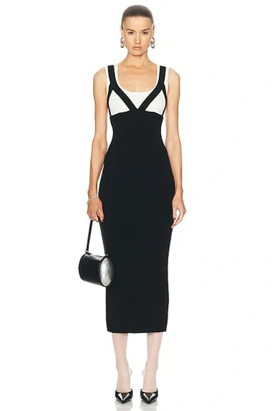 Jean Paul Gaultier Bicolor Rib Knit Sleeveless Strappy Maxi Dress In 0100 White/black