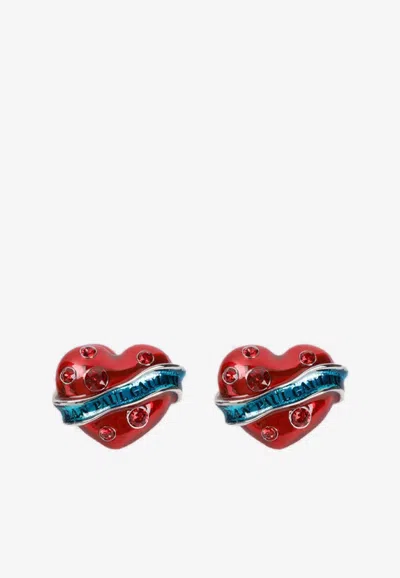 Jean Paul Gaultier Big Heart Earrings In Red
