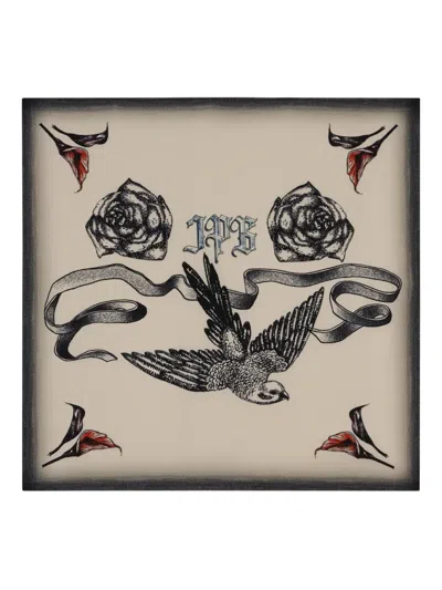 Jean Paul Gaultier Bird Tattoo Print Silk Scarf In Brown