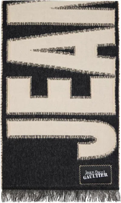 Jean Paul Gaultier Black & Beige Logo Scarf In Multi