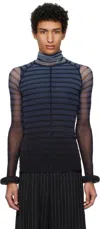 Jean Paul Gaultier Black & Blue 'the 3d Striped' Top In 005956-black/navy/li