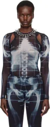 Jean Paul Gaultier Black & Blue 'the Squeletor' Cardigan In 005956 Black/navy/li