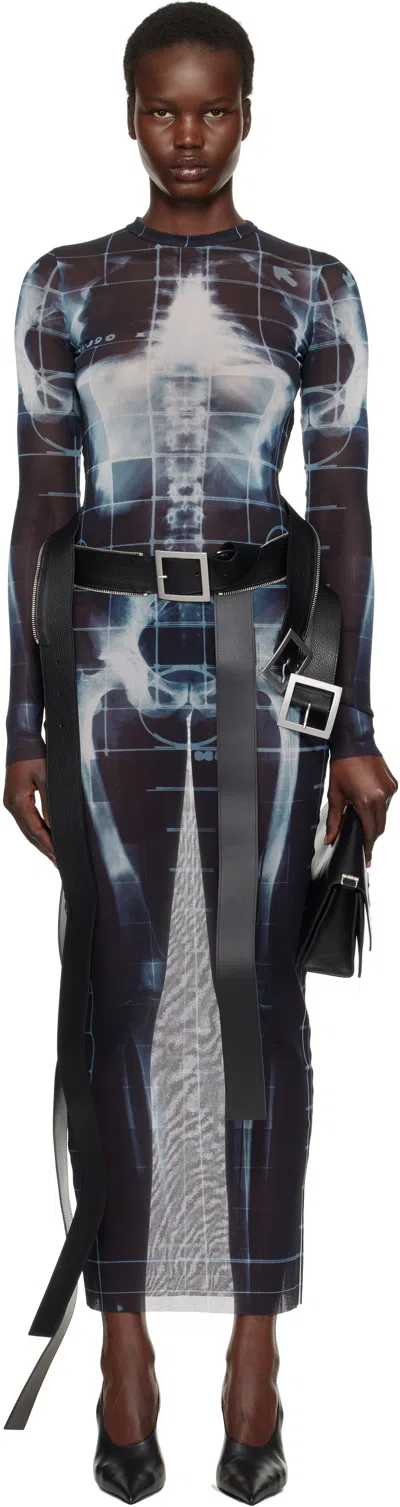 Jean Paul Gaultier Black & Blue 'the Squeletor' Maxi Dress In 005956 Black/navy/li