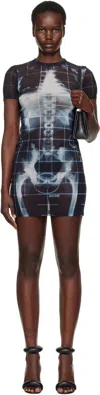 Jean Paul Gaultier Black & Blue 'the Squeletor' Minidress In 005956 Black/navy/li