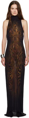Jean Paul Gaultier Women Long Dress Double Layer Printed Wood