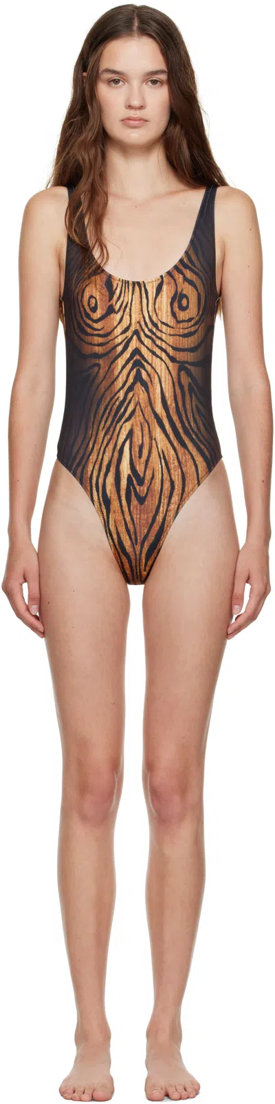 JEAN PAUL GAULTIER BLACK & BROWN 'THE WOOD' SWIMSUIT