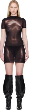 Jean Paul Gaultier Black & Burgundy 'the Short Bronze Body Dust' Minidress In Burgundy