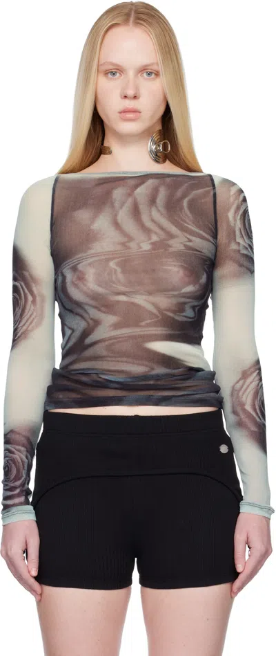 Jean Paul Gaultier Black & Gray 'the Blurry Roses' T-shirt