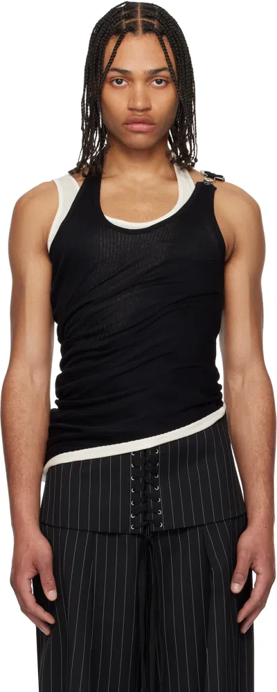 Jean Paul Gaultier Black & Off-white 'the Draped Double' Tank Top In 0003-black/ecru
