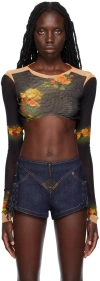 Jean Paul Gaultier Womens Beige Black Floral-print Slim-fit Woven Top In 6800-beige/black