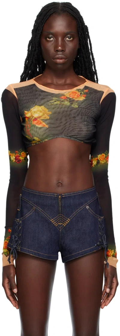 Jean Paul Gaultier Womens Beige Black Floral-print Slim-fit Woven Top In 6800-beige/black
