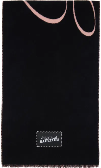Jean Paul Gaultier Black & Pink 'gaultier' Signature Scarf In 0020-black/palepink