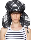 Jean Paul Gaultier Black & White Nylon Chapka Printed Tartan Aviator Hat In 000201-black/grey/wh