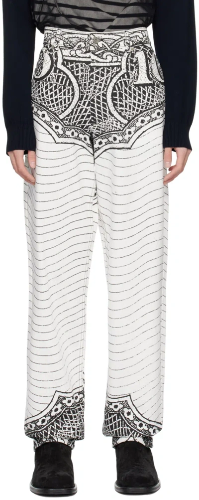Jean Paul Gaultier Black & White 'the Cartouche' Jeans In 0100-white/black