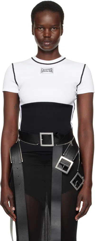 Jean Paul Gaultier Black & White 'the Color-block' T-shirt In 0100 White/black
