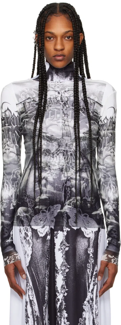 Jean Paul Gaultier Black & White 'the Diablo' Long Sleeve T-shirt In 0100 White/black