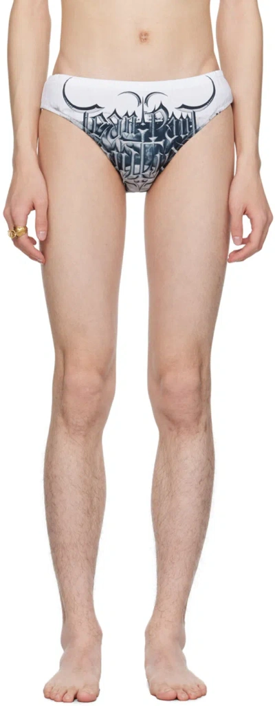 Jean Paul Gaultier Black & White 'the Diablo' Swim Briefs In 0100-white/black