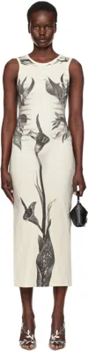 Jean Paul Gaultier Crew Neck Floral Print Midi Dress With Side Slit In 010200 White/grey/bl