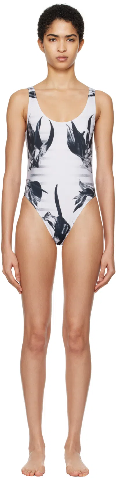 Jean Paul Gaultier Black & White 'the Flower Body Morphing Marinière' Swimsuit In 010200 White/grey/bl