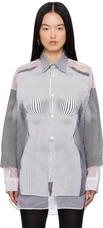 JEAN PAUL GAULTIER BLACK & WHITE 'THE PETIT GRAND PINSTRIPE BODY MORPHING' SHIRT