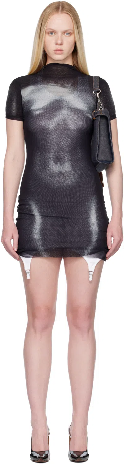 Jean Paul Gaultier Black & White 'the Short Silver Body Dust' Minidress