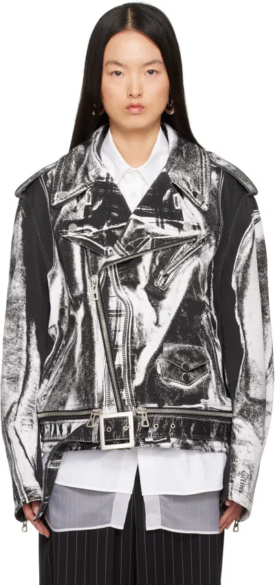 Jean Paul Gaultier Black & White 'the Trompe-l'œil Perfecto' Denim Jacket In 0001 Black/white