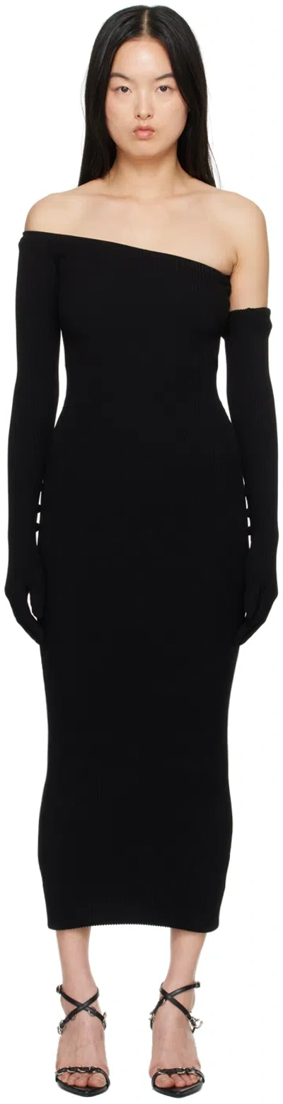 Jean Paul Gaultier Black Asymmetric Neck Maxi Dress In 00 Black
