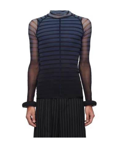JEAN PAUL GAULTIER BLACK  BLUE 'THE 3D STRIPED' TOP