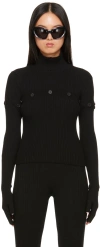 Jean Paul Gaultier Black Button Turtleneck In 00 Black