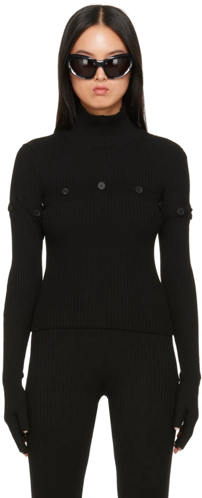 Jean Paul Gaultier Black Button Turtleneck In 00 Black