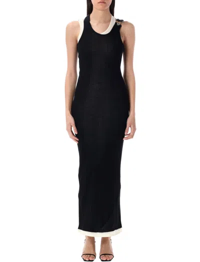 Jean Paul Gaultier Cotton Ribbed Twisted Double Layer Sleeveless Dress In Black