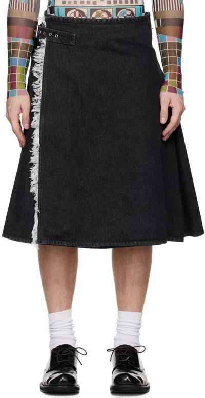Jean Paul Gaultier Black Deconstructed Denim Skirt In 06-vintageblack
