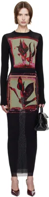 Jean Paul Gaultier Black Flowers Cadres Maxi Dress In 002142 Black/pink/mi