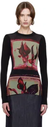 Jean Paul Gaultier Black Flowers Cadres T-shirt In 002142 Black/pink/mi