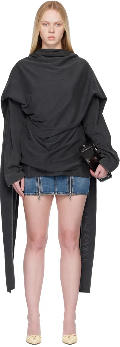 Jean Paul Gaultier Black Integrated Scarf Laurier Stamp T-shirt