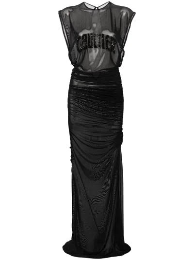 Jean Paul Gaultier Black Logo-embellished Mesh Gown