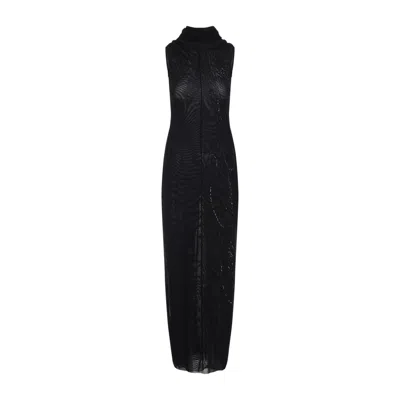 JEAN PAUL GAULTIER BLACK MESH LONG DRESS WITH SEQUINS
