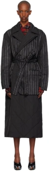 Jean Paul Gaultier Striped Padded Coat In 000001-black/black/w