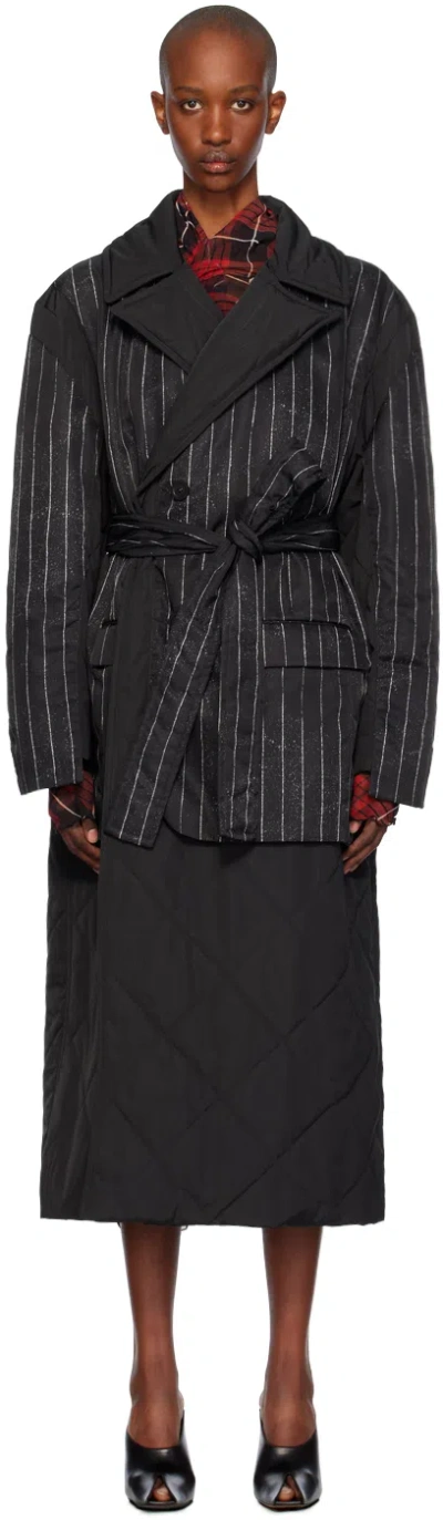 Jean Paul Gaultier Black Pinstripe Coat In 000001-black/black/w