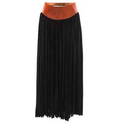 Pre-owned Jean Paul Gaultier Black Pleated Skirt With Tan Leather Waistband, Ss 2000