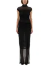 Jean Paul Gaultier Sheer Fabric Floor-length Dress With Cap Sleeves In Black