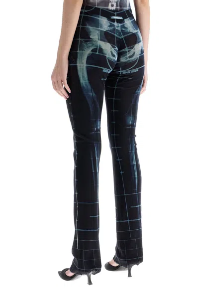 Jean Paul Gaultier Black Polyamide Pants With Skeleton Print In Blue