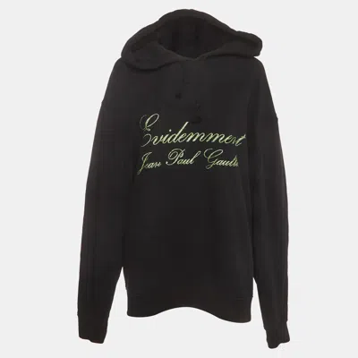 Pre-owned Jean Paul Gaultier Black Printed Jersey Oversized Hoodie Xl
